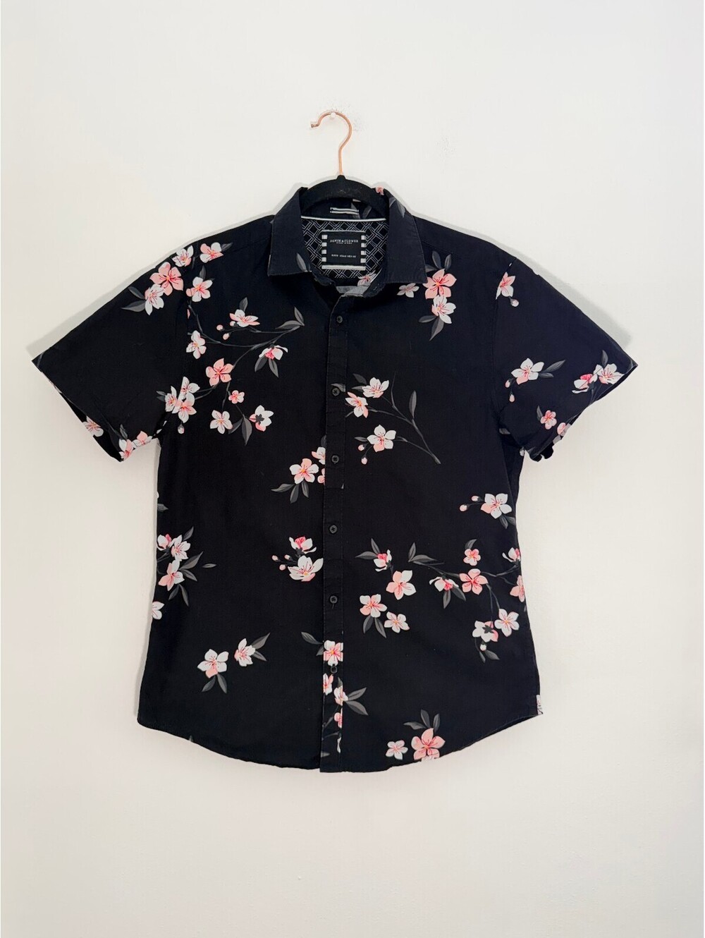 Denim & Flower Ricky Singh Black Floral Button Up Shirt Men's Cotton Hawaiian